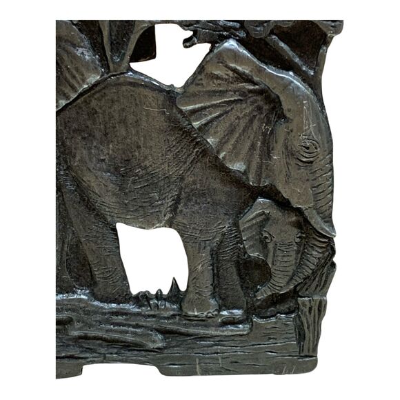 Vintage METZKE Pewter Bookends African Elephants 3-Dimensional Metal Patina - Picture 5 of 16